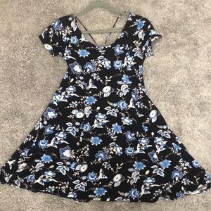 Lush Blue and black floral dress with strappy back